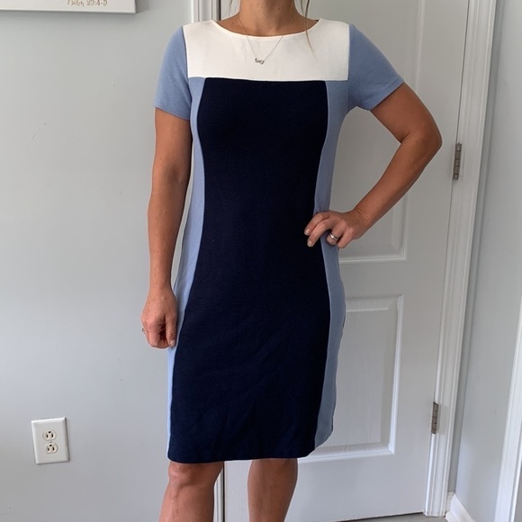 Boden dress color block midi‎ casual career blue white size 4R - Picture 1 of 15